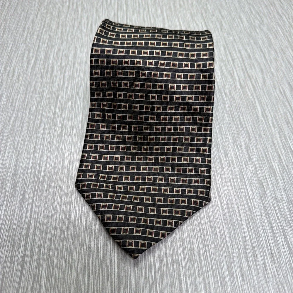 Graham Lockwood Silk Tie Black Gold Geometric Woven Mens Necktie USA‎